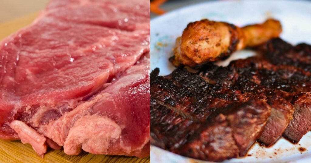 raw vs cooked meat comparison
